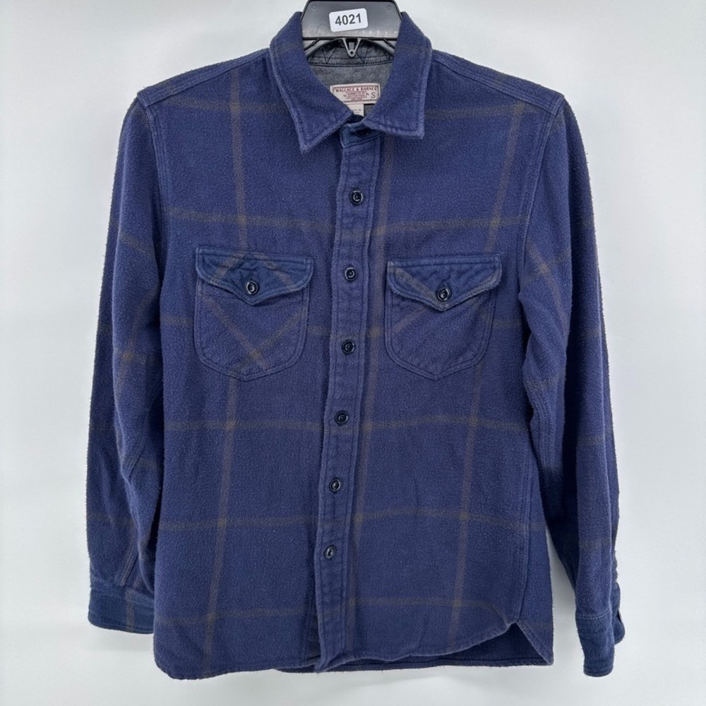 Wallace & Barnes Flannel Shirt Blue Plaid Mens Small Midweight Workwear Shacket